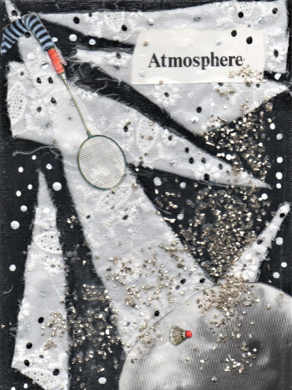 Original & unique collage on a 5 X 7 X 1/8 canva with metallic scraps